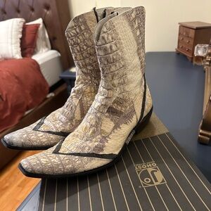 Jo ghost Exotic Snakeskin Western Boots in Cream and Brown
